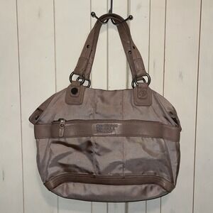 GGL George Gina & Lucy Leather Fabric Satchel Beige Women's Tote Bag Pockets